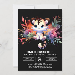 Watercolor Jungle Tiger Birthday Invitation