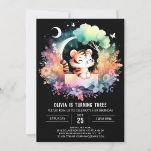 Watercolor Jungle Tiger Birthday Invitation
