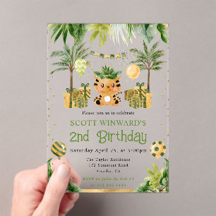 Watercolor Jungle Tiger Kids Birthday Acrylic Invitations