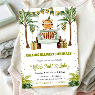 Watercolor Jungle Tiger Kids Birthday Invitation
