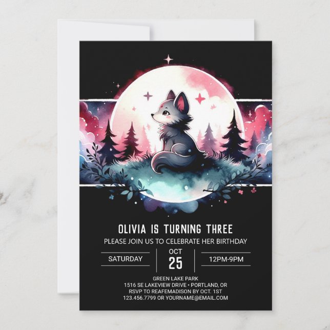 Watercolor Jungle Wolf Birthday Invitation (Front)