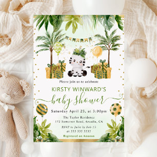 Watercolor Jungle Zebra Baby Shower Invitation