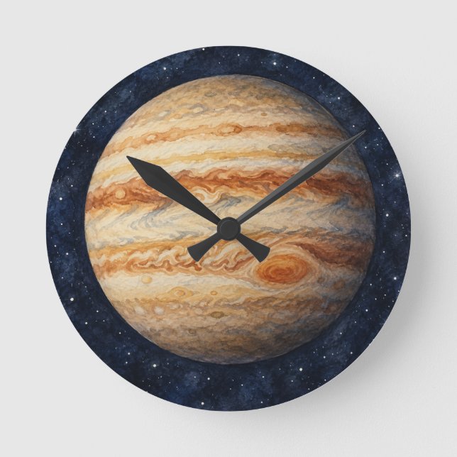 Watercolor Jupiter  Round Clock (Front)