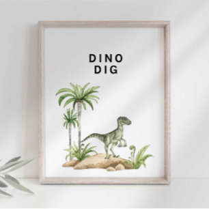 Watercolor Jurassic Dinosaur Dino Dig Sign
