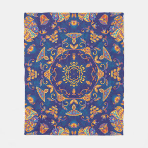 Watercolor Kaleidoscope Mandala Oriental Design. Fleece Blanket