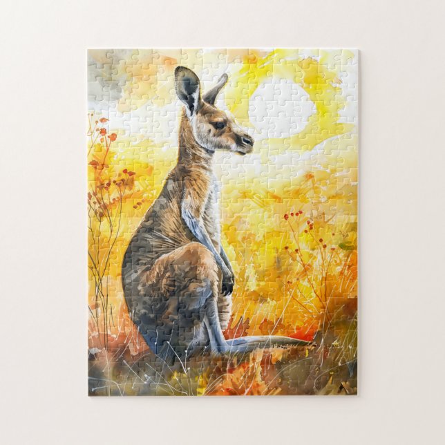 Watercolor Kangaroo at Sunset Jigsaw Puzzle (Vertical)
