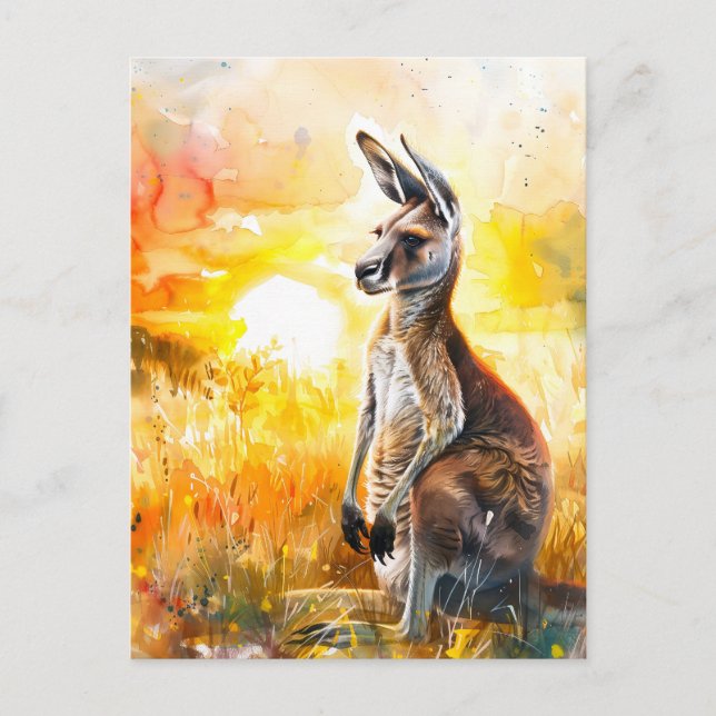 Watercolor Kangaroo at Sunset Postcard (Front)