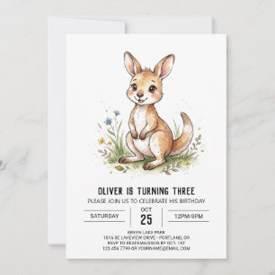 Watercolor Kangaroo Birthday Invitation