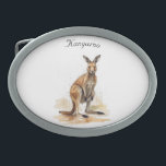 watercolor kangaroo customisable belt buckle<br><div class="desc">watercolor painting of a brown kangaroo standing in the desert,  australian national symbol</div>