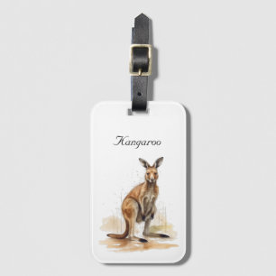 watercolor kangaroo customisable luggage tag