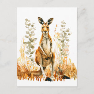 Watercolor Kangaroo in Meadow Postcard