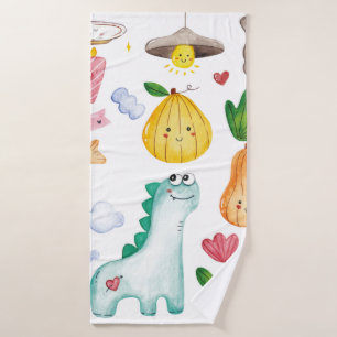 Watercolor kawaii doodles isolated on white backgr bath towel
