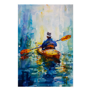 Watercolor Kayak Painting Poster