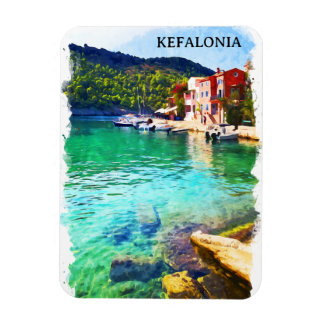 Watercolor Kefalonia Greece Coastal View Magnet