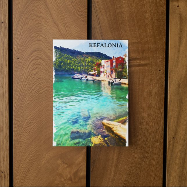 Watercolor Kefalonia Greece Coastal View Postcard (kefalonia watercolor greece postcard)