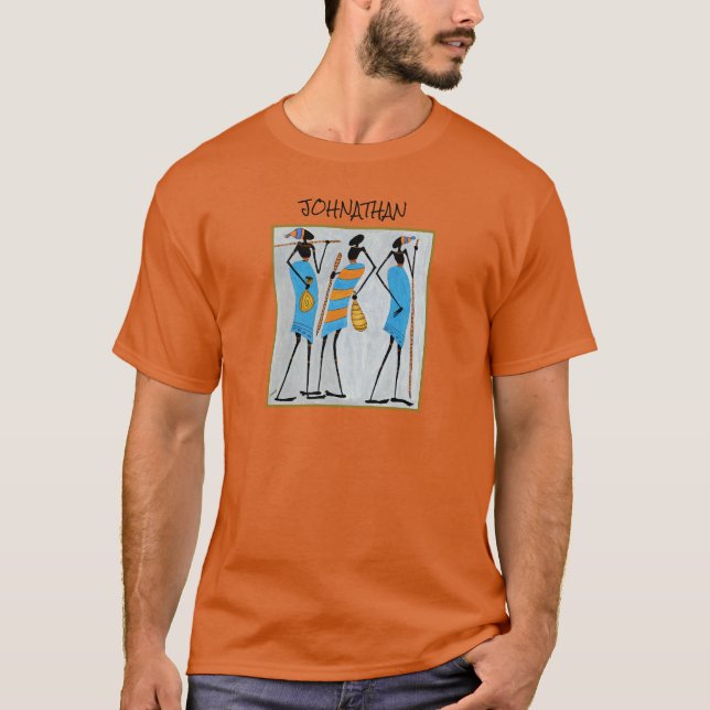 Watercolor Kenya African Art, Maasai Warriors  T-Shirt (Front)