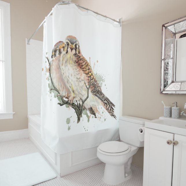 Watercolor Kestrel Falcon Bird Wildlife Art  Shower Curtain (In Situ)