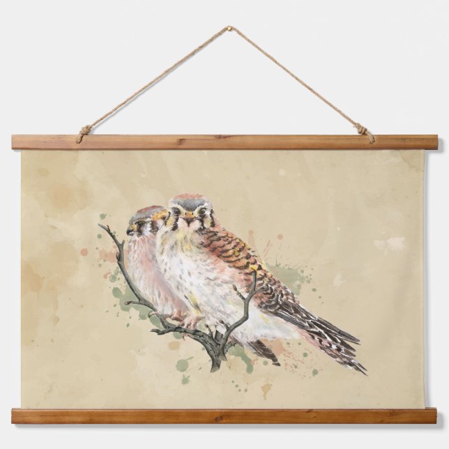 Watercolor Kestrel Sparrow Hawk Falcon Bird  Hanging Tapestry (Front)