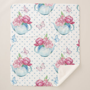 watercolor kettle peony sherpa blanket