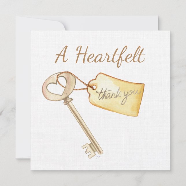 Watercolor Key to My Heart Thank You Card (Front)