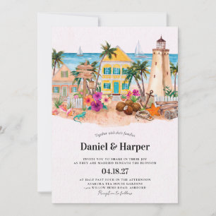 Watercolor Key West Destination Wedding Invitation