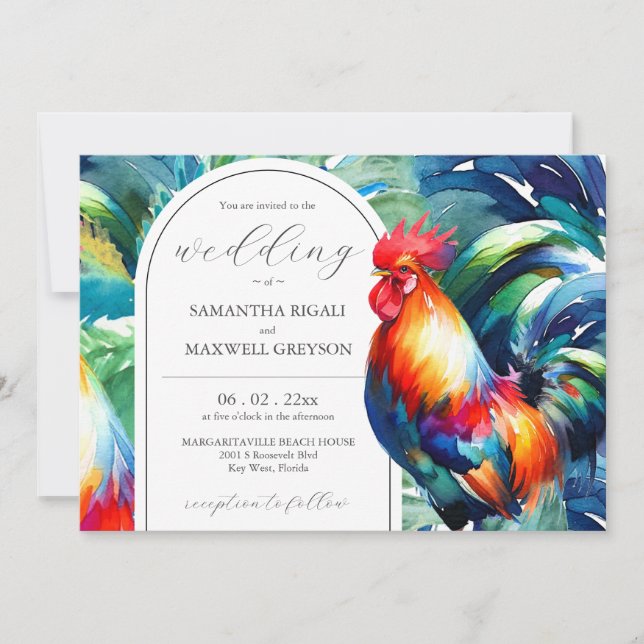 Watercolor Key West Florida Wedding Invitations (Front)