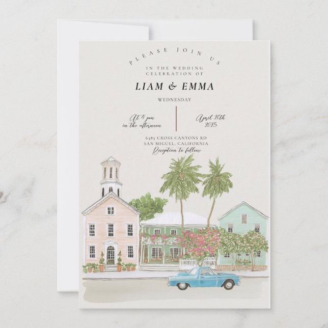Watercolor KEY WEST Wedding Florida keys  Invitation (Front)