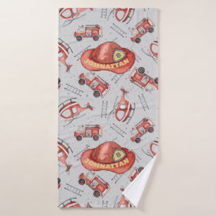 Watercolor Kid Red Firefighter Cute Design   Bath Towel