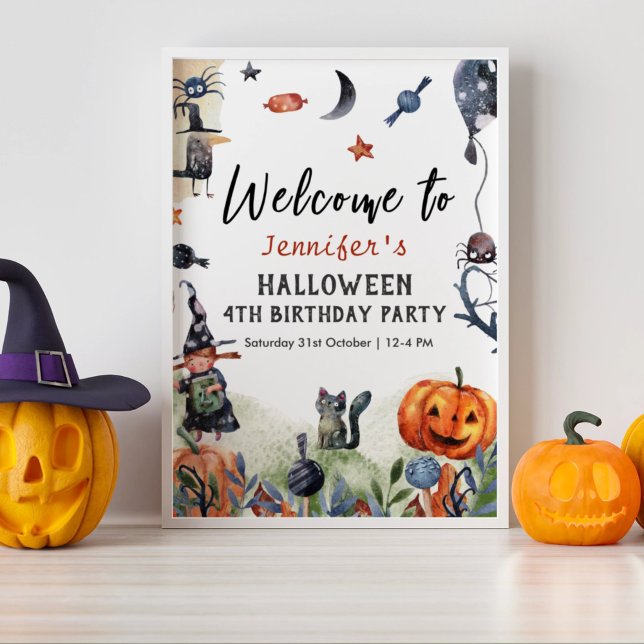Watercolor Kids Birthday Halloween Welcome Sign (Creator Uploaded)