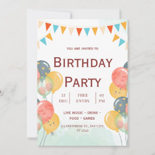Watercolor Kids Birthday Invitation