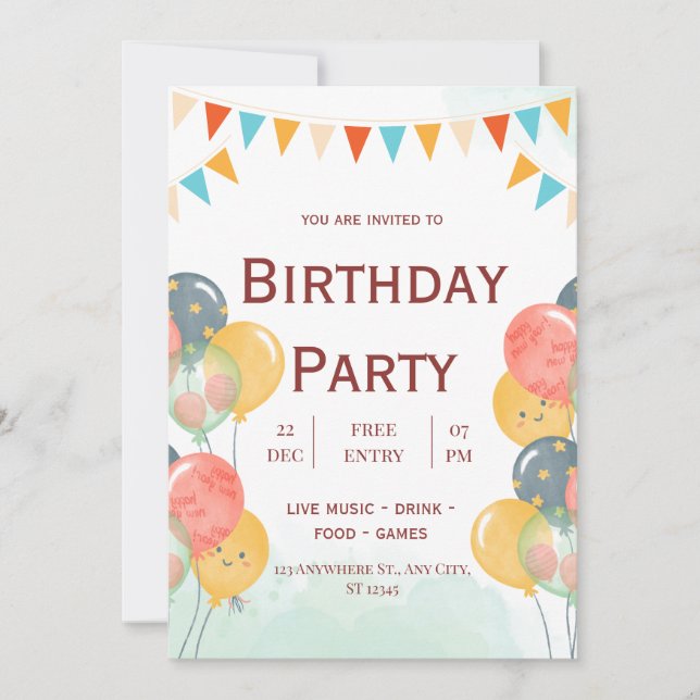 Watercolor Kids Birthday Invitation (Front)