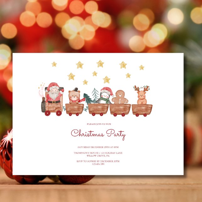 watercolor kids christmas party with train invitation (Creator Uploaded)