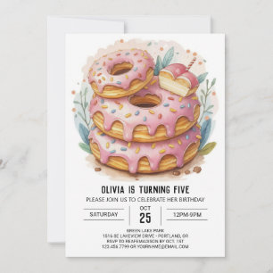 Watercolor Kids Doughnuts Birthday Invitation
