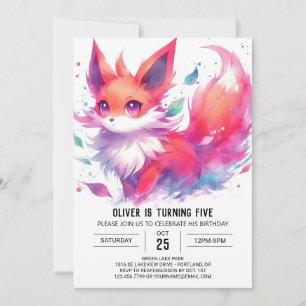 Watercolor Kids Fox Birthday Invitation