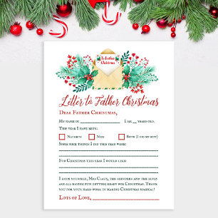 Watercolor Kids Letter to Santa / Father Christmas