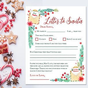 Watercolor Kids Letter to Santa Paper Sheet