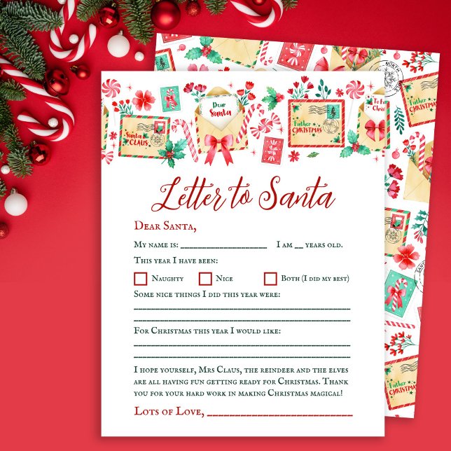 Watercolor Kids Letter to Santa Paper Sheet (Watercolor Kids Letter to Santa Paper Sheet)