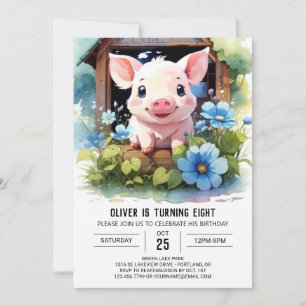 Watercolor Kids' Piglet Barnyard Birthday Invitation