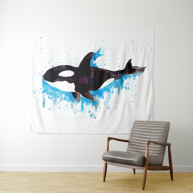 Watercolor Killer Whale Tapestry (In Situ (Horizontal))