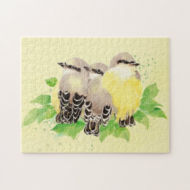 Watercolor Kingbird Garden Bird Nature Art Jigsaw Puzzle (Horizontal)