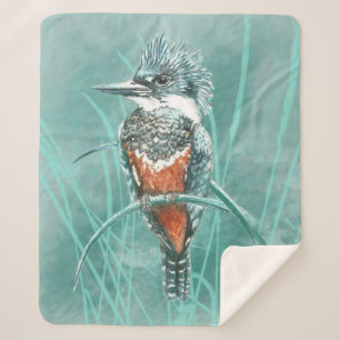 Watercolor Kingfisher Bird Wildlife Nature Are Sherpa Blanket