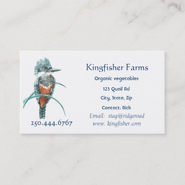 Watercolor Kingfisher Organic Farm Business Logo Card (Front)