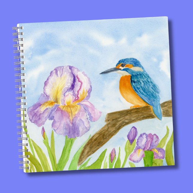 Watercolor Kingfisher with Purple Irises  Notebook (Creator Uploaded)