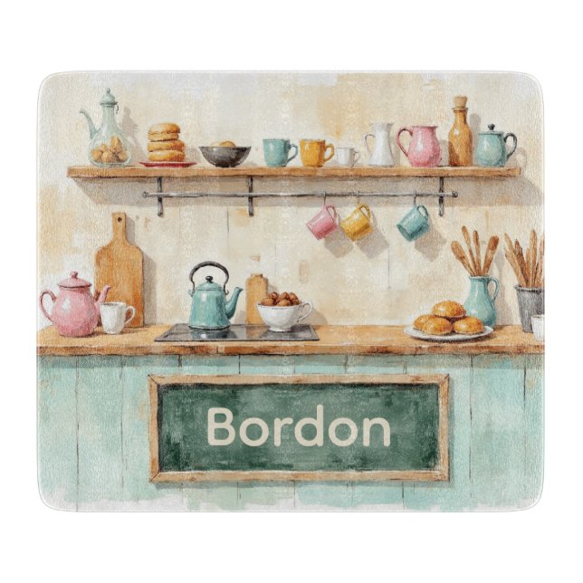 Watercolor Kitchen Glass Cutting Board (Front)
