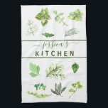 Watercolor Kitchen Herbs Greenery Personalised Tea Towel<br><div class="desc">This design may be personalised in the area provided by changing the photo and/or text. Or it can be customised by clicking Personalise this Template and then choosing the click to customise further option and delete or change the colour of the background, add text, change the text colour or style,...</div>
