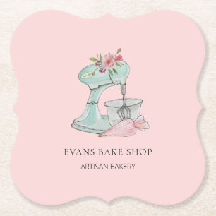 Watercolor Kitchen mixer pink bakery   Paper Coaster