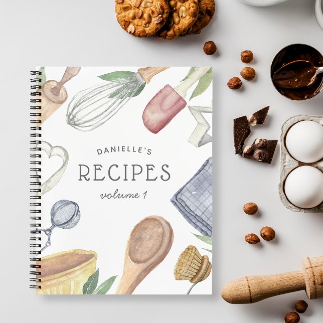 Watercolor Kitchen Supplies Personalised Recipe Notebook (Creator Uploaded)