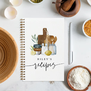 Watercolor Kitchen Supplies Personalized Recipe Notebook