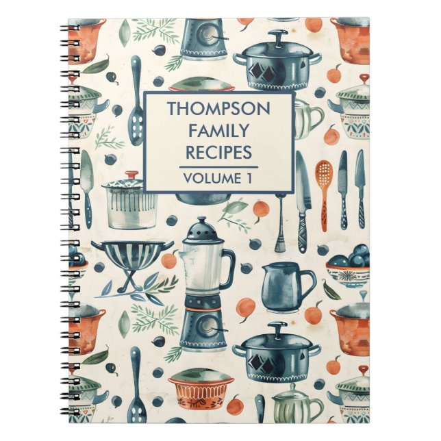 Watercolor Kitchen Tools Personalised Recipe Notebook (Front)