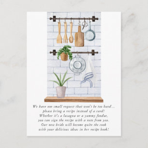 Watercolor Kitchen Utensils Bridal Shower Recipe Postcard